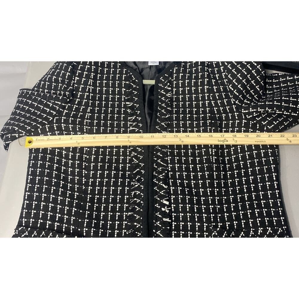 Judy Bond Blazer Womens 16 Tweed Black Check Jacket Fringe Boucle Office Boxy - Picture 11 of 13
